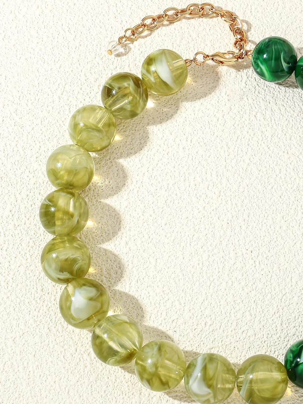 New! Statement Marbled Two-Tone Green Beaded Necklace - Picture 7 of 9